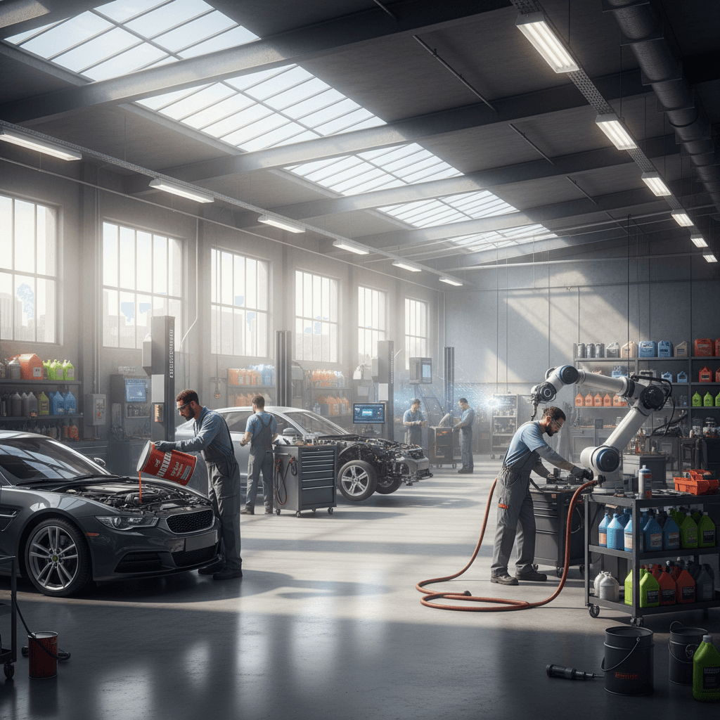 Professional workshop using Purity lubricants for automotive service