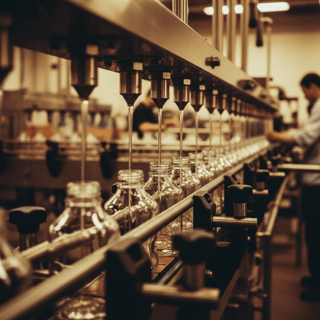 Automatic filling station producing industrial lubricant bottles